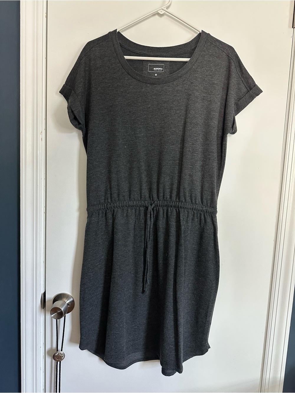 Sonoma Charcoal Short Sleeve Drawstring Waist Mini Dress